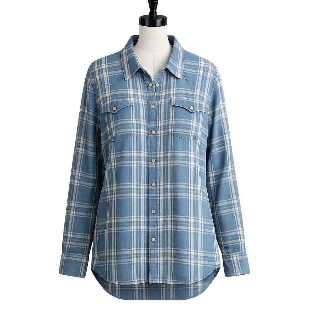 Lucky Brand Women's Indigo Plaid Western Button Up Shirt - NWT - Size Large